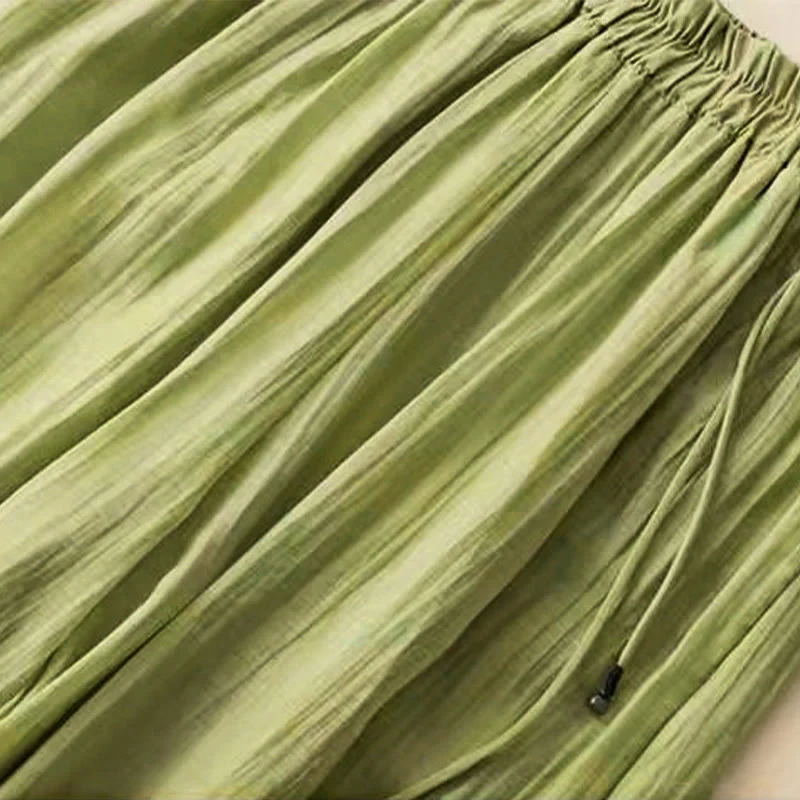 Buddha Stones Retro Casual Embroidery Design Drawstring Cotton Linen Women's Wide Leg Pants With Pockets