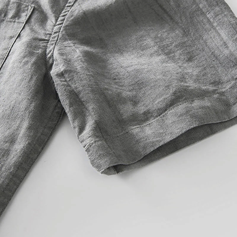 Buddha Stones Summer Buttons Short Sleeve Ramie Linen Cotton Men's Shirt