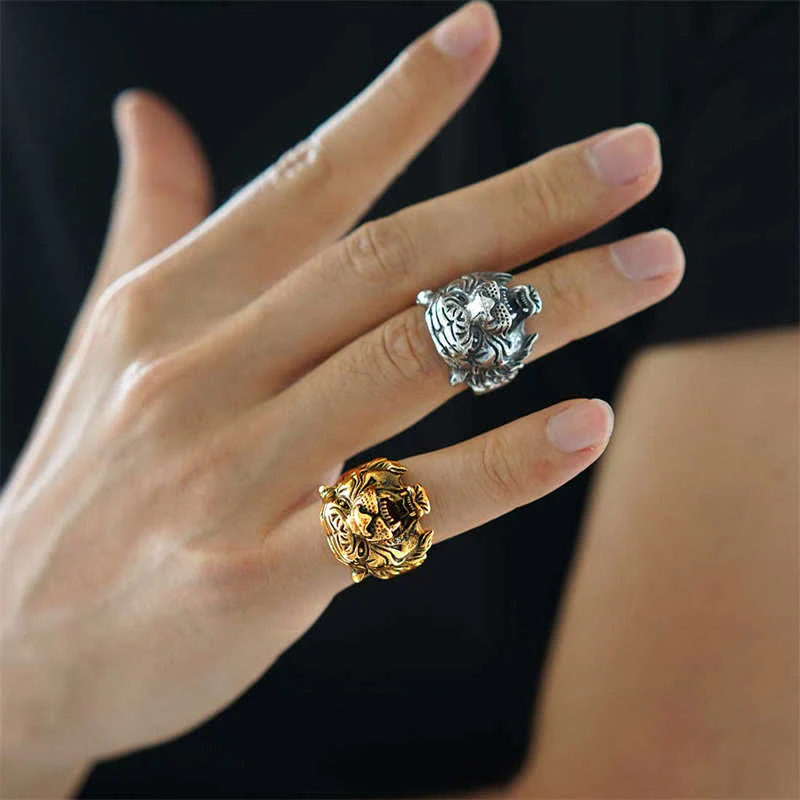 Buddha Stones Men's Animal Tiger Head Titanium Steel Balance Calm Punk Rock Biker Ring