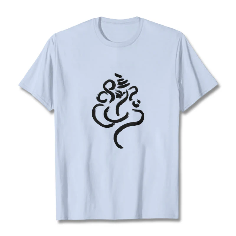 Buddha Stones Casual Ganesha Pattern Cotton Tee T-shirt