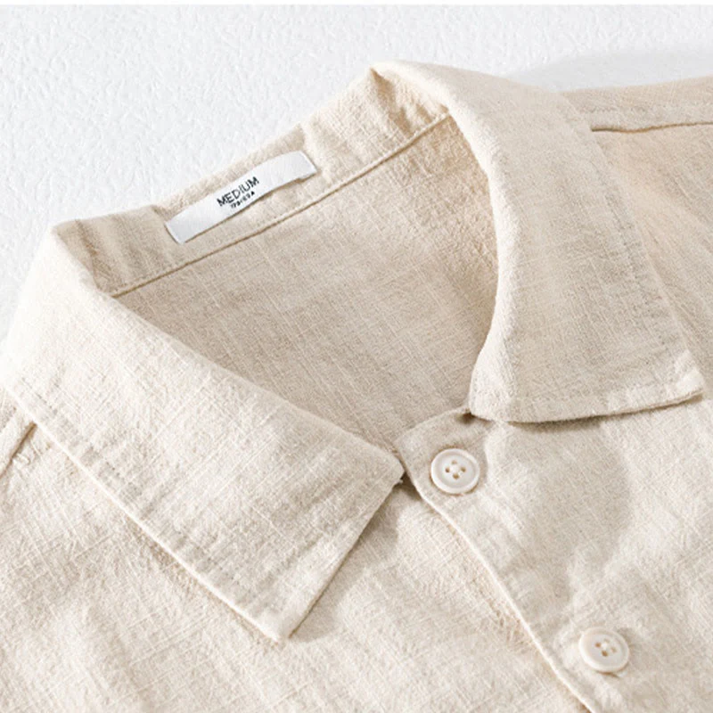 Buddha Stones Commute Men's Plain Buttons Design Cotton Linen Long Sleeve Shirt With Pockets