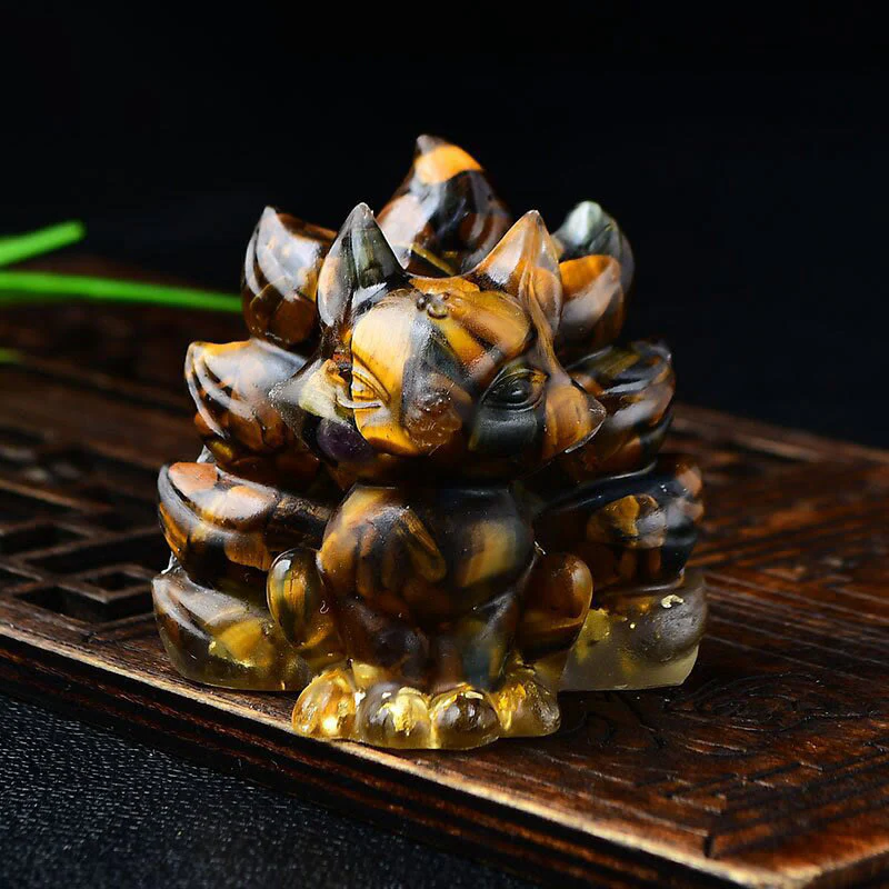 Buddha Stones Natural Various Crystal Strawberry Quartz Amethyst Nine Tailed Fox Protection Home Decoration