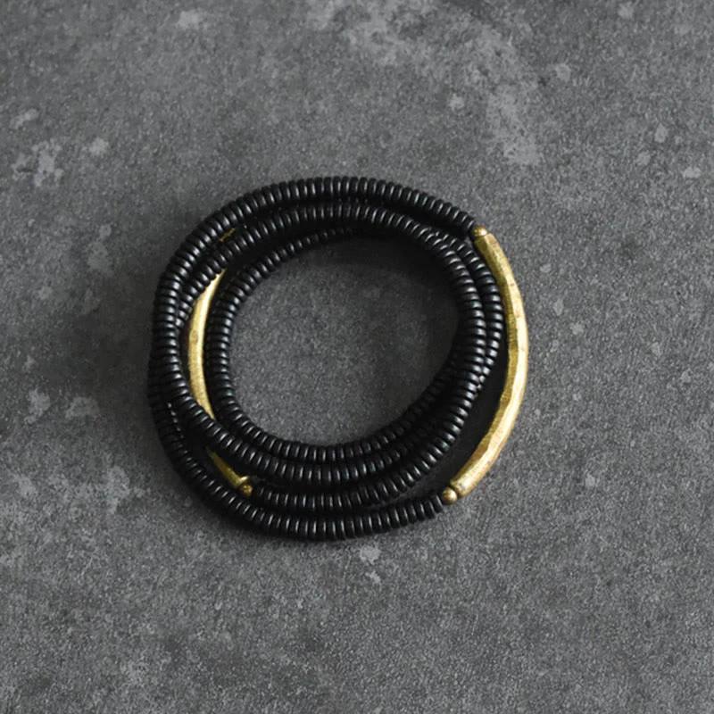 Buddha Stones Ebony Wood Copper Balance Multilayered Bracelet