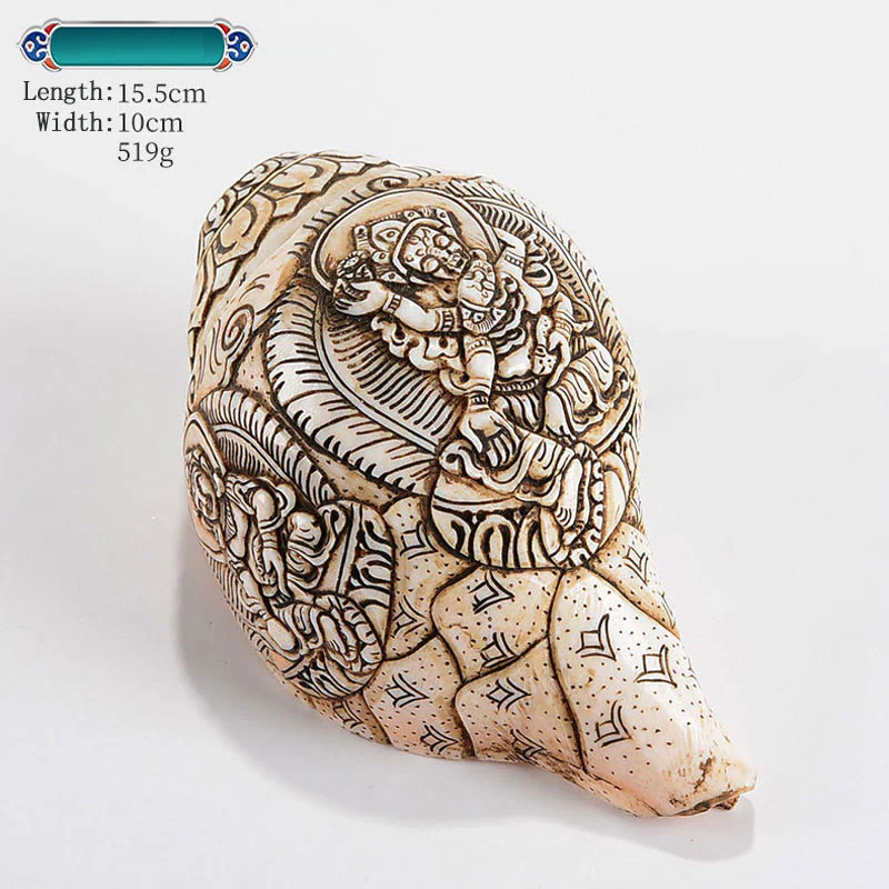 Buddha Stones Tibetan Handmade Engraved Shankha Buddha Avalokitesvara Conch Shell Wealth Decoration