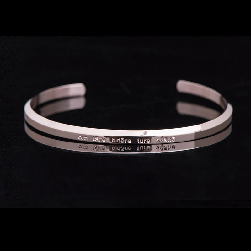 Buddha Stones Six True Words Engraving Titanium Steel Blessing Protection Bracelet
