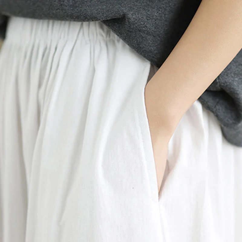 Buddha Stones Commute Summer Plain Women's Cotton Bloomers Pants With Pockets