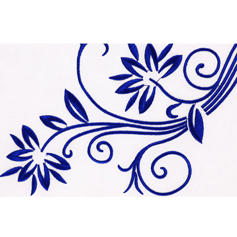 Buddha Stones 2Pcs Fall Blue Embroidery Flowers Frog-Button Tai Chi Meditation Qigong Zen Practice Unisex Cotton Clothing Set