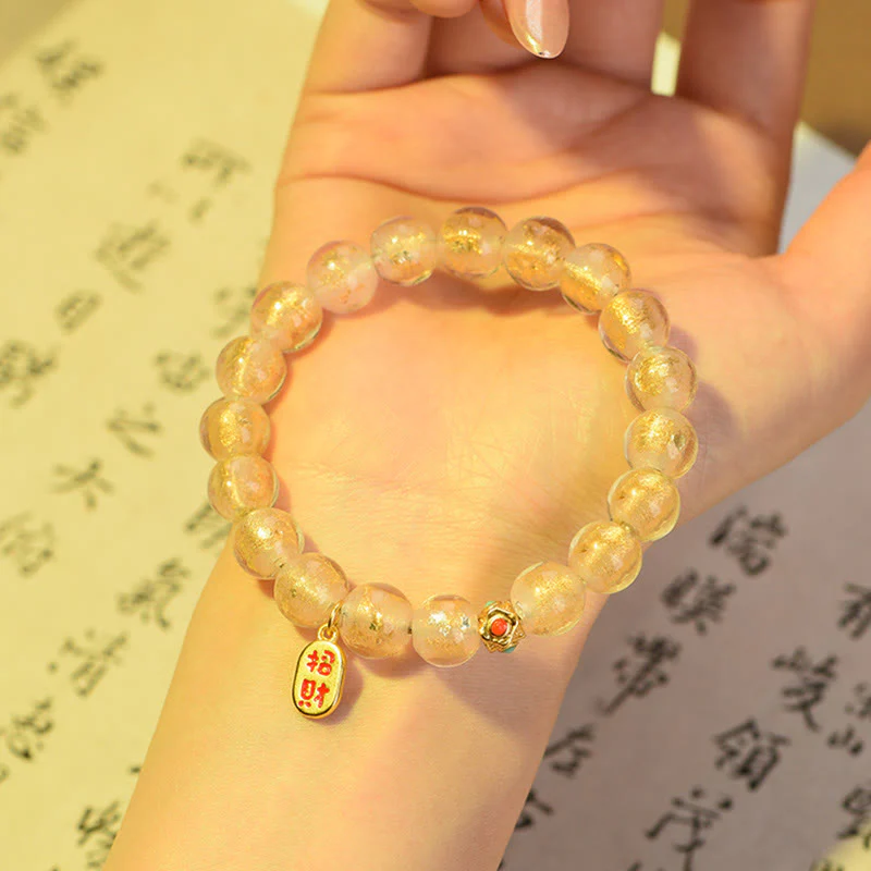 Buddha Stones Tibetan Incense Ash Liuli Glass Bead Lucky Fortune Fu Character Charm Bracelet