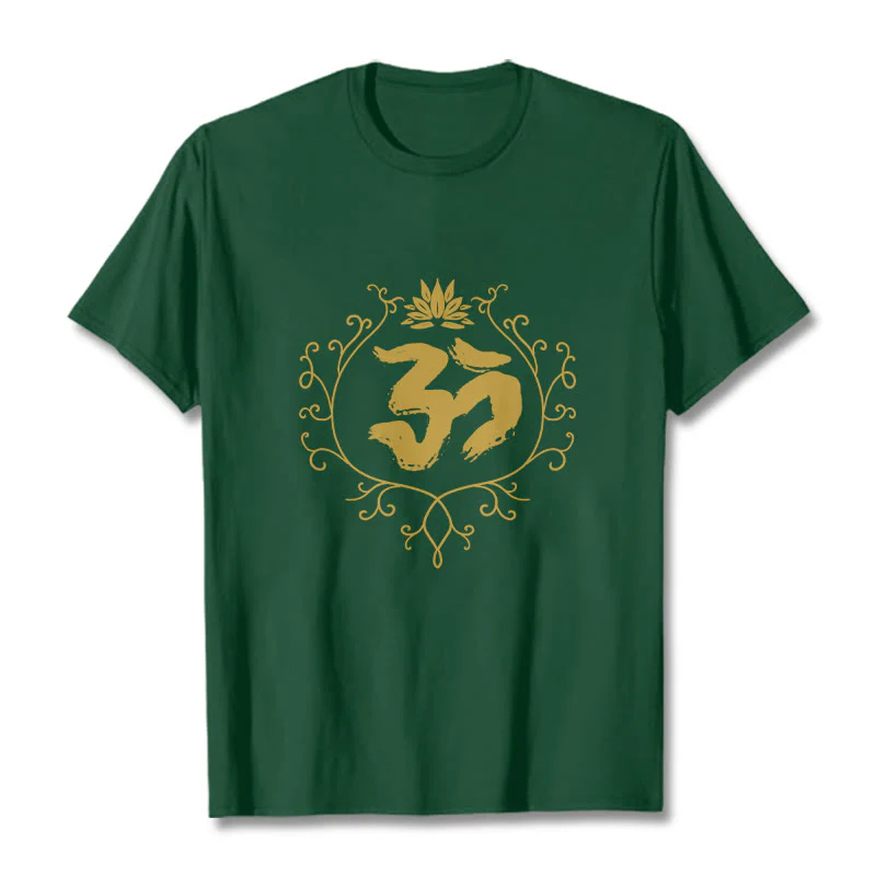 Buddha Stones Om Lotus Flower Vine Pattern Meditation Cotton Tee T-shirt