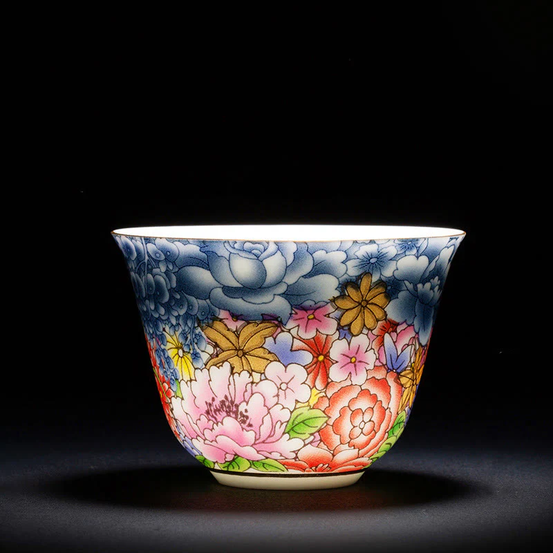 Buddha Stones Colorful Flowers Orchid Sea Waves Blue and White Porcelain Ceramic Teacup Kung Fu Tea Cup