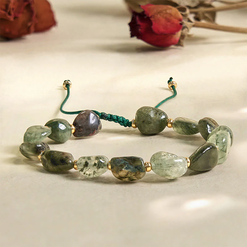 Buddha Stones Green Rutilated Quartz Braid String Protection Bracelet