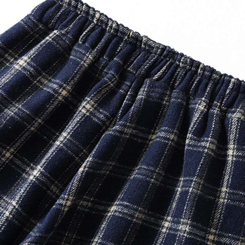 Buddha Stones Retro Plaid Pattern Women's Fleece-Lined Harem Cotton Pants With Pockets