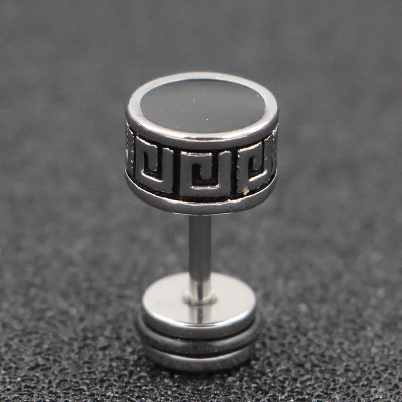 Buddha Stones Cool Men Titanium Steel Balance Round Stud Earrings