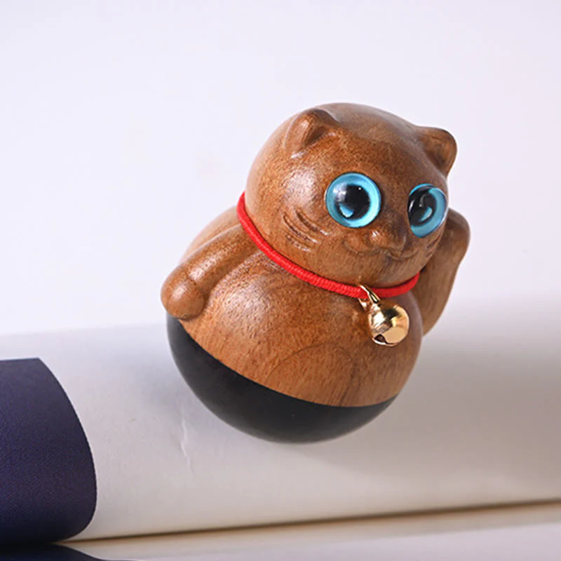 Buddha Stones Mini Lucky Cat Kitten Phoebe Zhennan Wood Blessing Decoration