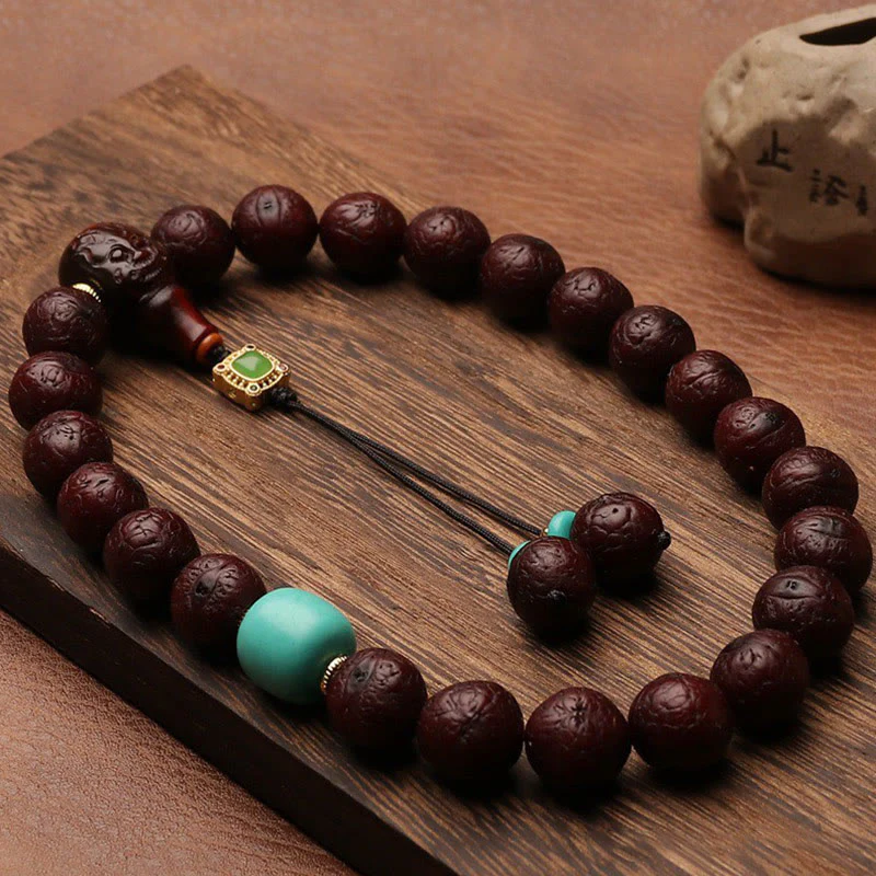 Buddha Stones Tibetan Bodhi Seed Agate Bead Luck Wealth Tassel Charm Wrist Mala