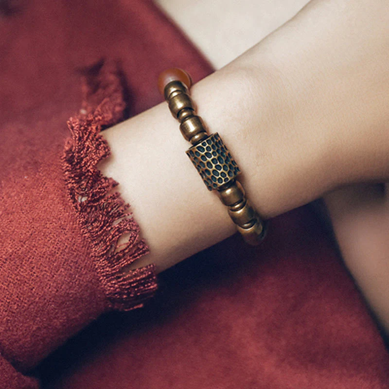 Buddha Stones Tibetan Red Agate Green Agate Copper Confidence Fortune Bracelet