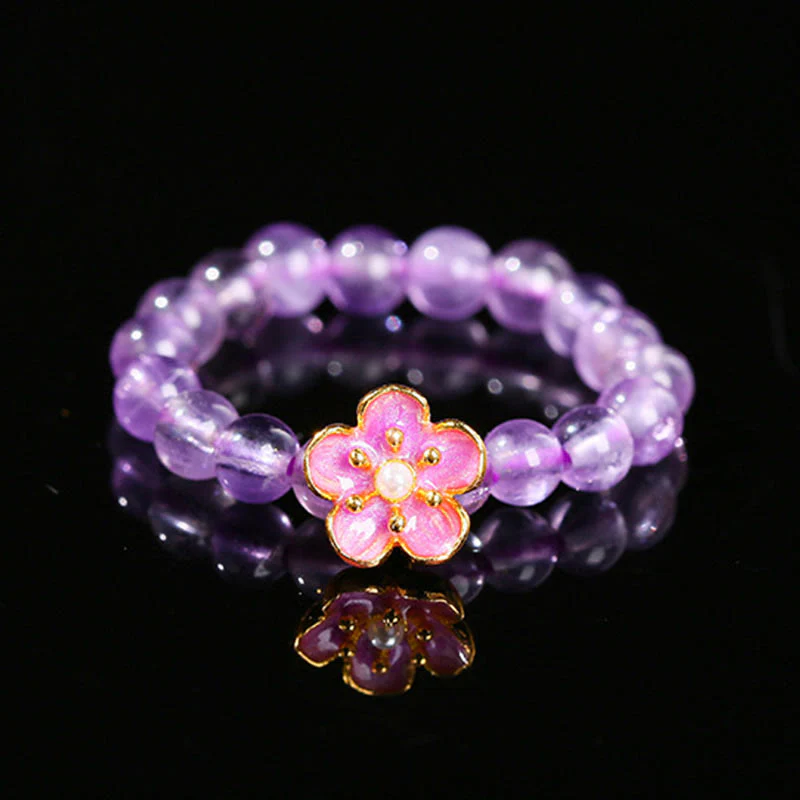 Buddha Stones 3mm Amethyst Peach Blossom Elastic String Ring