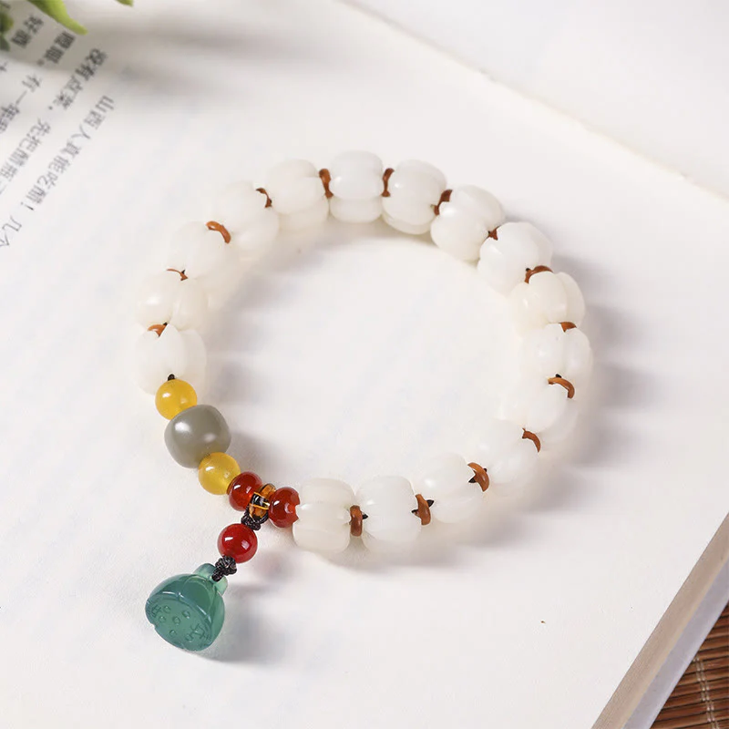 Buddha Stones Natural Bodhi Seed Red Agate Bodhi Calm Harmony Engraved Pumpkin Bead Lotus Bracelet