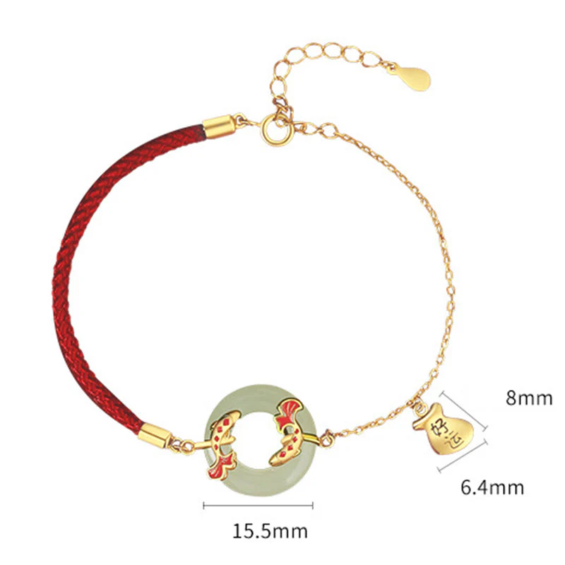 Buddha Stones 999 Sterling Silver Hetian White Jade Double Koi Fish Peace Buckle Lucky Charm Wealth Bracelet