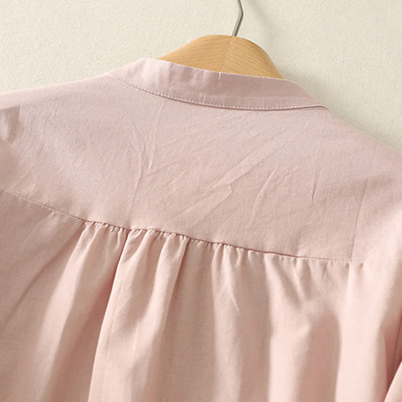 Buddha Stones Casual Daily Printing Lily Pattern Half Puff Sleeve Women's Cotton Linen Shirt