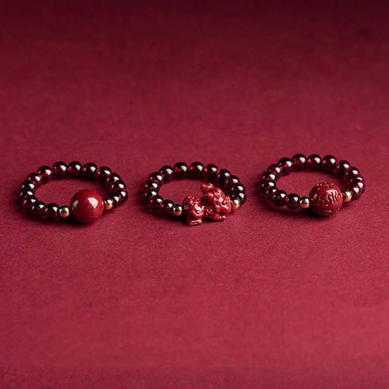 Buddha Stones Garnet Cinnabar Lucky Bead PiXiu Om Mani Padme Hum Rose Protection Ring