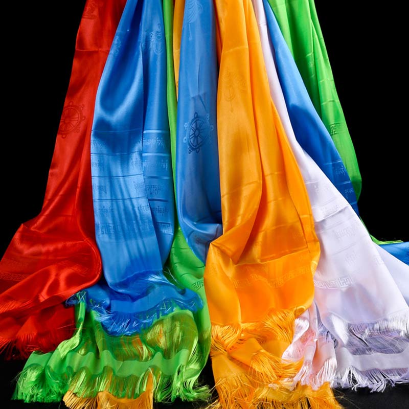 Buddha Stones Tibetan Blessing Auspicious 5 Colors Khata Decoration