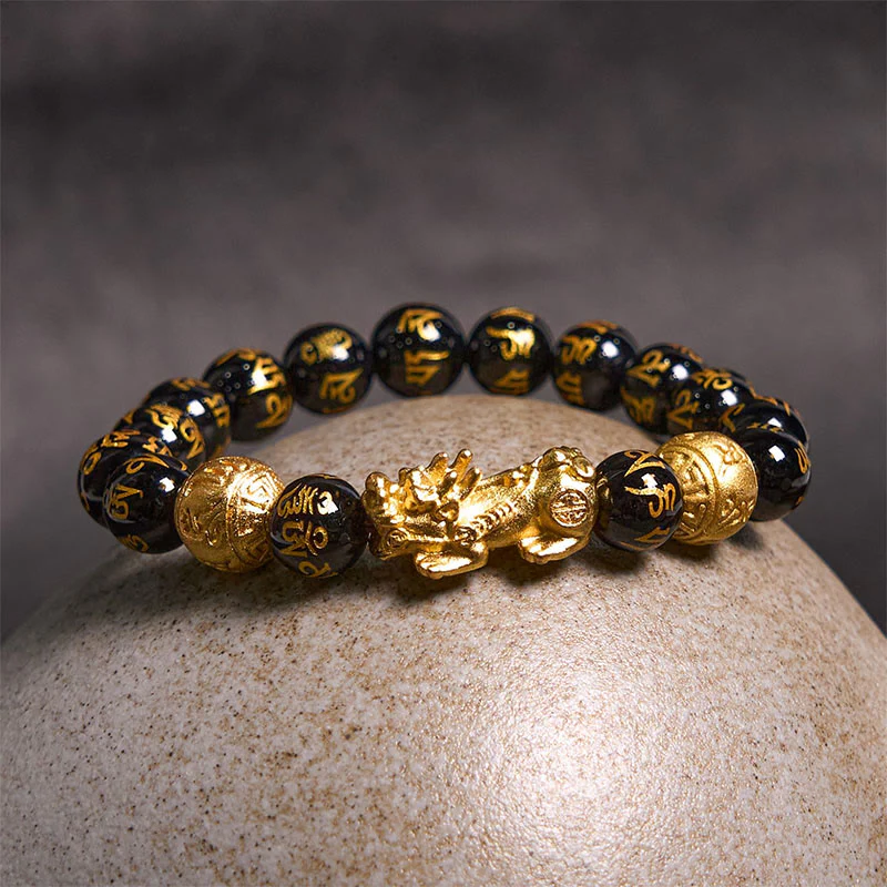 Buddha Stones FengShui PiXiu Obsidian Wealth Bracelet