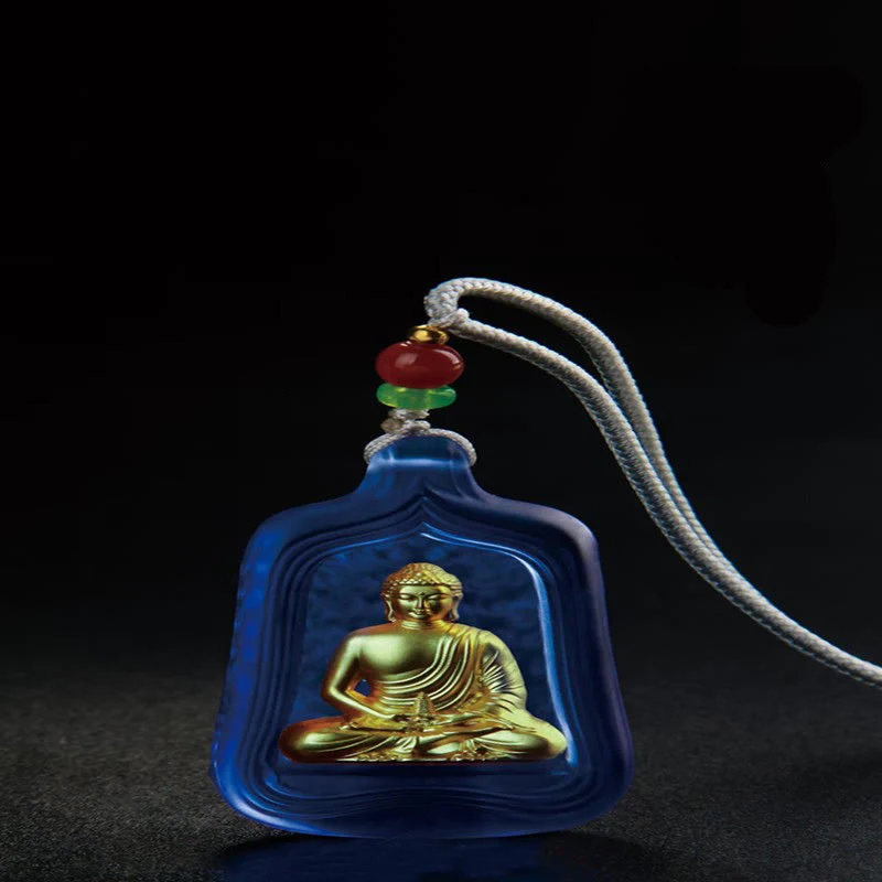 Buddha Stones Tibetan Medicine Buddha Liuli Crystal Compassion Serenity Necklace Pendant