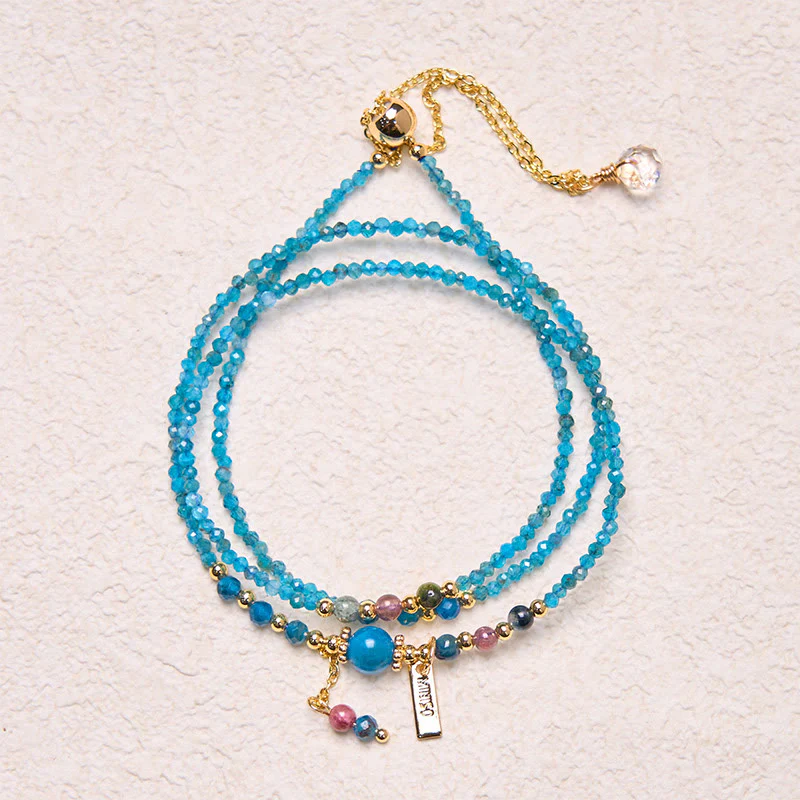 Buddha Stone 3mm Natural Apatite Ultra-thin Beads 14k Gold Plated Copper Creativity Triple Wrap Bracelet