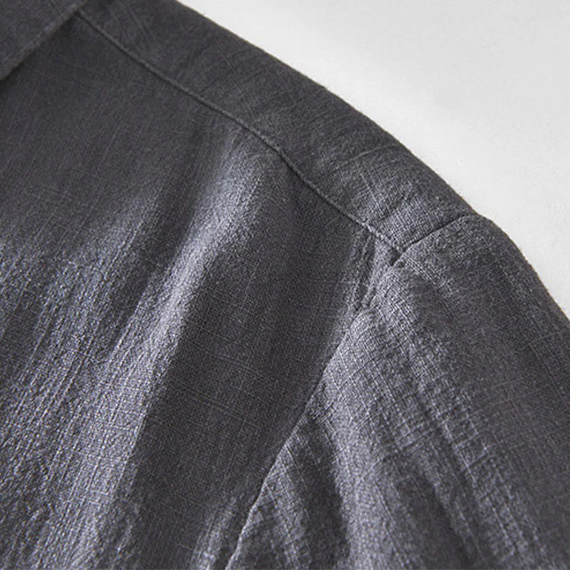 Buddha Stones Casual Plain Simple Buttons Design Men's Long Sleeve Ramie Linen Jacket With Pockets