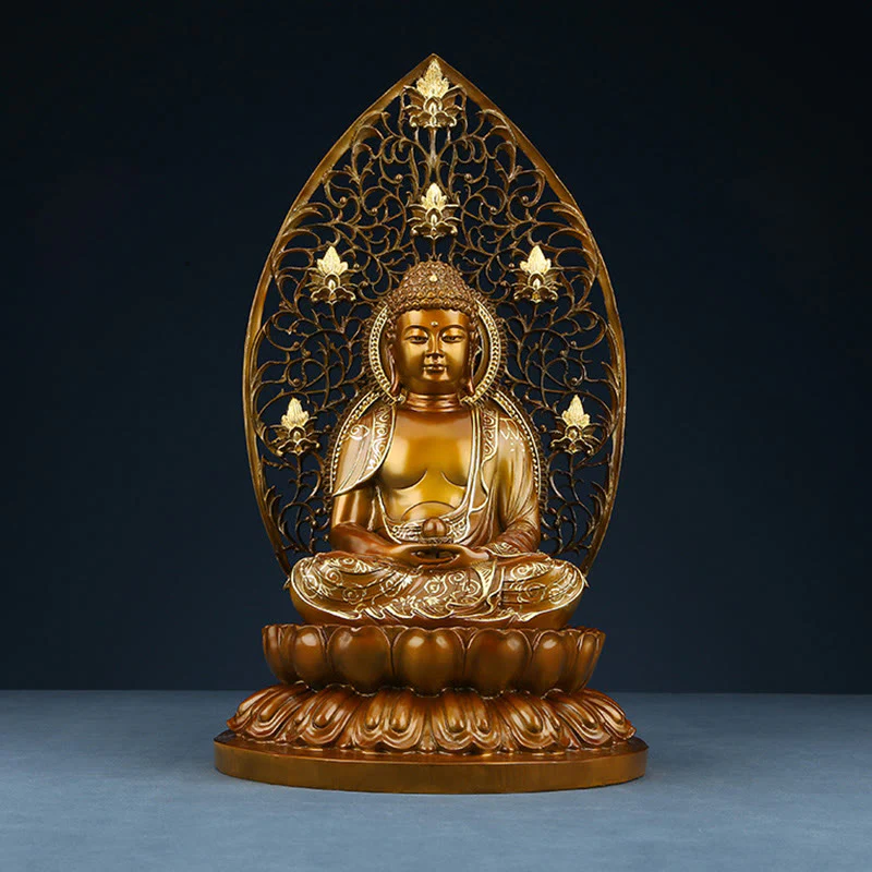 Buddha Stones Sakyamuni Amitabha Medicine Buddha Figurine Serenity Copper Statue Home Offering Decoration