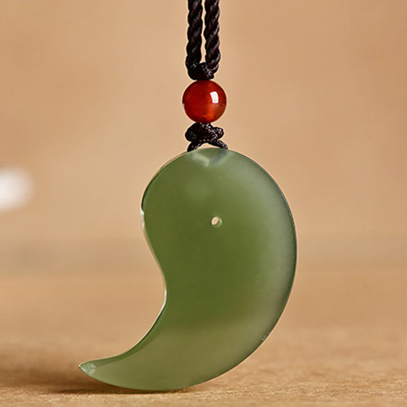 Buddha Stones Yin Yang White Jade Cyan Jade Protection Blessing Necklace String Pendant