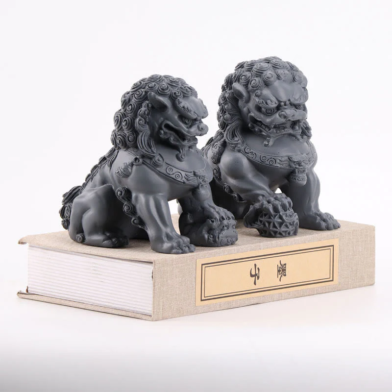 Buddha Stones 2Pcs Lion Statue Courage Strength Resin Home Office Decoration