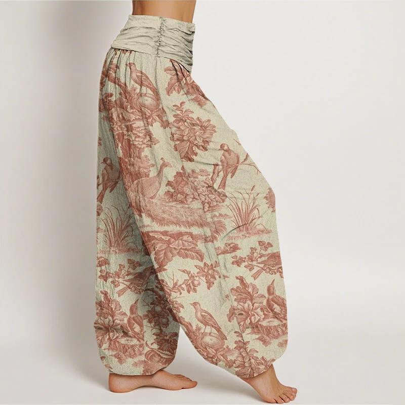 Buddha Stones Birds Trees Branches Pattern Women's Elastic Waist Harem Pants