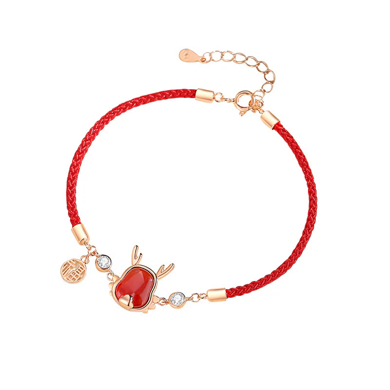 ❗❗❗A Flash Sale- Buddha Stones 925 Sterling Silver Year of the Dragon Natural Red Agate Dragon Attract Fortune Fu Character Strength Bracelet Necklace Pendant Earrings