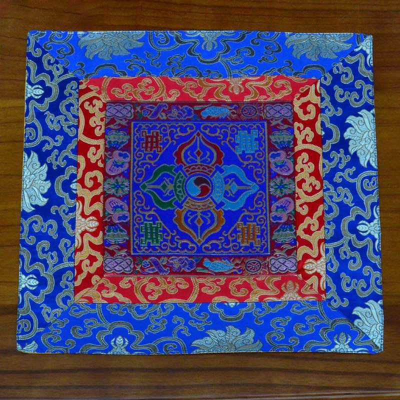 Buddha Stones Prayer Altar Mat Meditation Strength Endless Knot Vajra Man-Bcu Kalachakra Auspicious Symbols