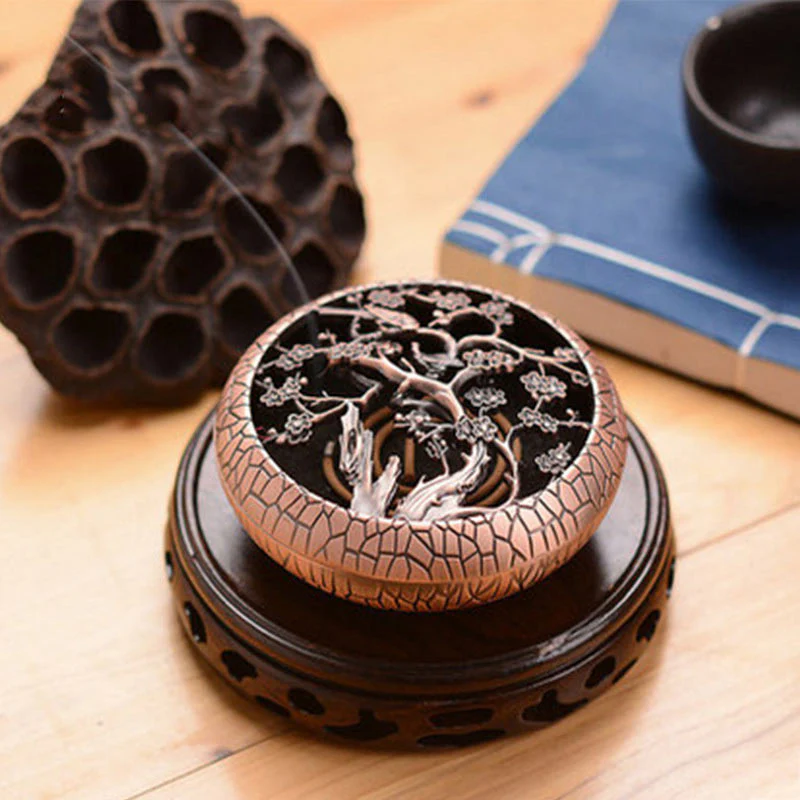 Buddha Stones Plum Flower Orchid Chrysanthemum Pattern Peace Incense Burner Decoration