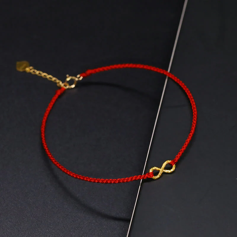 Buddha Stones 999 Gold Mobius Infinite Love Fu Character Copper Coin Protection Handmade Ultra-Thin Rope Bracelet