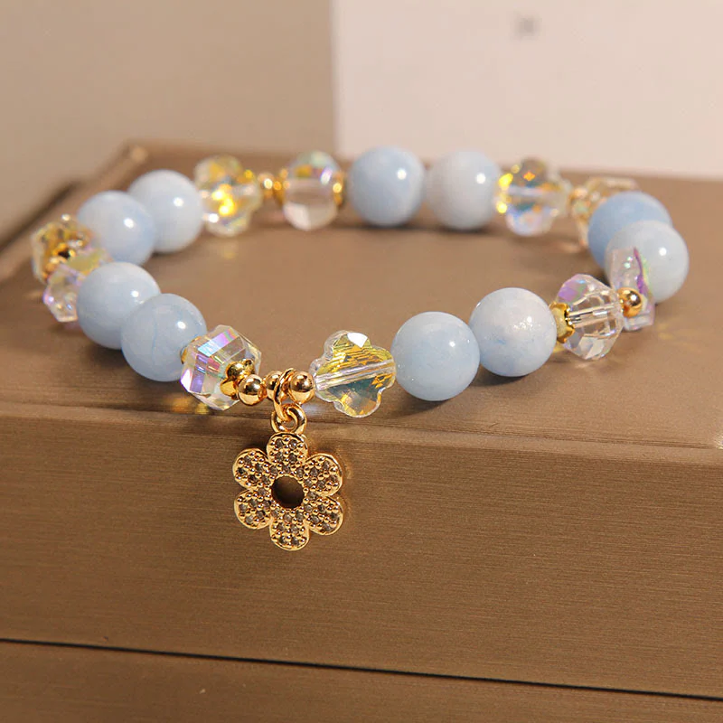 Buddha Stones Natural Aquamarine Flower Healing Crystal Bracelet