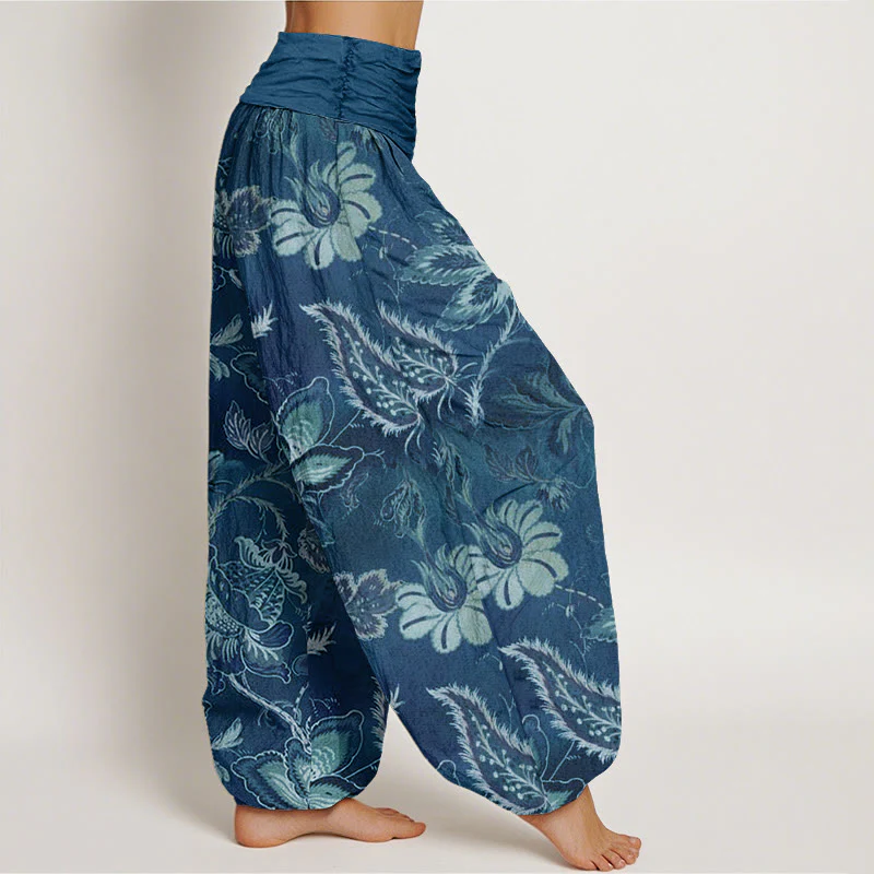 Buddha Stones Casual Floral Leaves Women's Elastic Waist Harem Pants