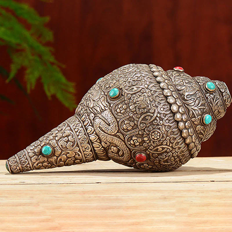 Buddha Stones Tibetan Handmade Natural Shankha Engraved Eight Auspicious Symbols Conch Shell Lucky Home Decoration