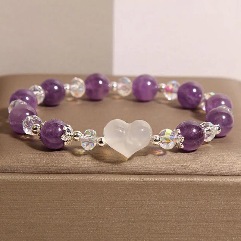 Buddha Stones Heart Amethyst White Agate Balance Bracelet