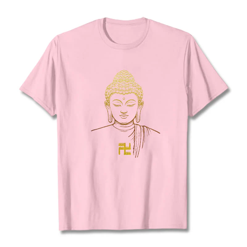 Buddha Stones Swastika Pattern Golden Buddha Cotton Tee T-shirt