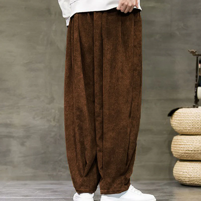Buddha Stones Casual Plain Cotton Bloomer Men's Pants With Pockets