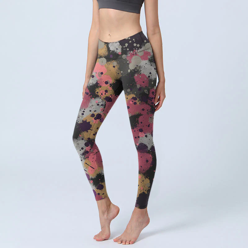 Buddha Stones Splatter Print Exercise Leggings Women's Yoga Pants