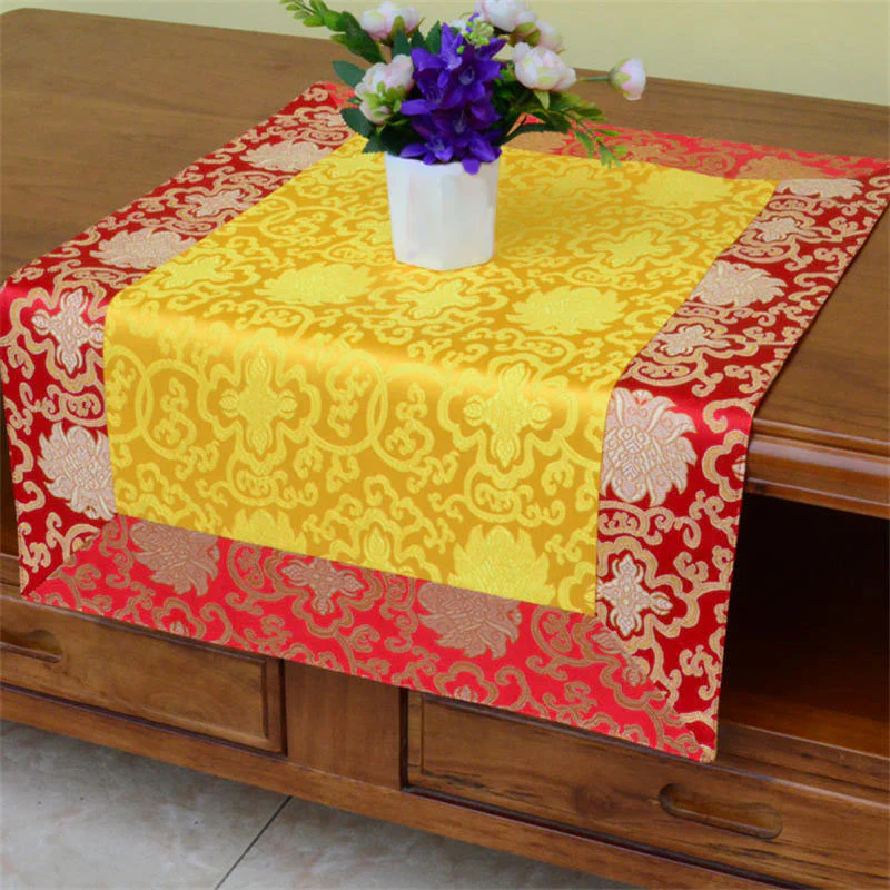 Buddha Stones Brocade Prayer Altar Flower Vajra Dragon Pattern Auspicious Symbols Table Runner