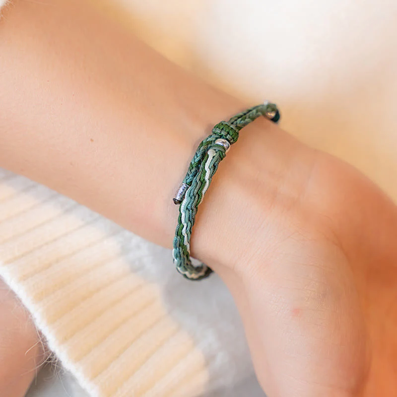 Buddha Stones 925 Sterling Silver Bamboo Reincarnation Knot Luck Protection String Bracelet