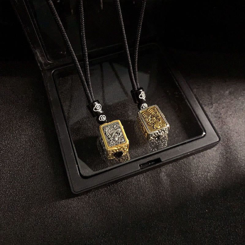 Buddha Stones Tibetan Zakiram Goddess Of Wealth Protection Rope Square Necklace Pendant
