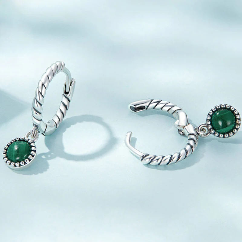 Buddha Stones 925 Sterling Silver Round Malachite Anti-Anxiety Drop Earrings