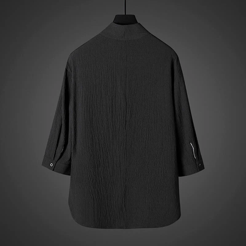 Buddha Stones Casual V-Neck Three Quarter Sleeve Men's Shirt